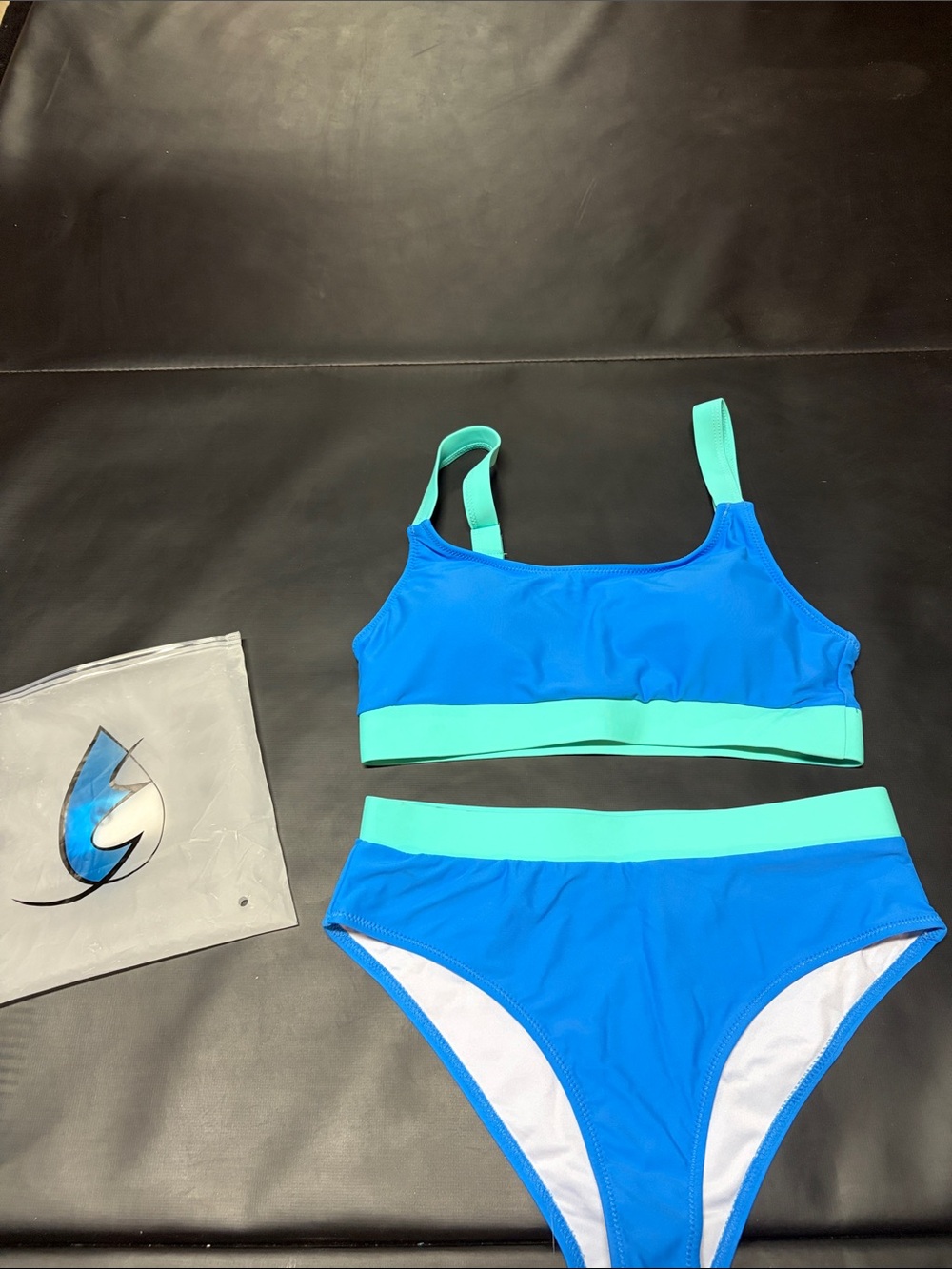 Blue Two-Piece Bikini with Mint Trim